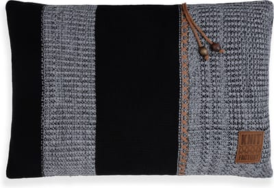 Knit Factory Roxx Sierkussen - Rechthoekig kussen - Kussen woonkamer - Bank kussen - Decoratie kussen - Zwart/Licht Grijs - 60x40 cm - Kussenhoes inclusief kussenvulling