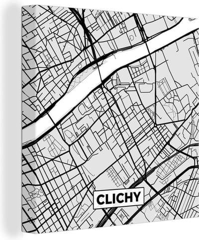 Canvas Schilderij Plattegrond - Clichy - Stadskaart - Kaart - Frankrijk - 20x20 cm - Wanddecoratie