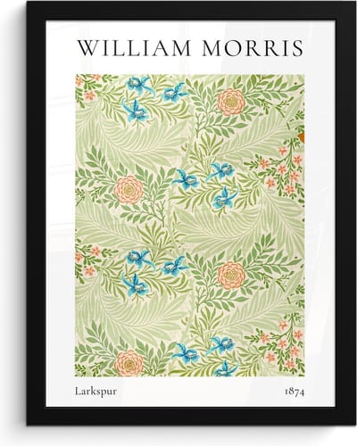 Poster in lijst - Fotolijst 30x40 cm - Posters - William Morris - Larkspur - Abstract - Natuur - Posterlijst zwart - Decoratie - Wanddecoratie woonkamer - Muurdecoratie slaapkamer