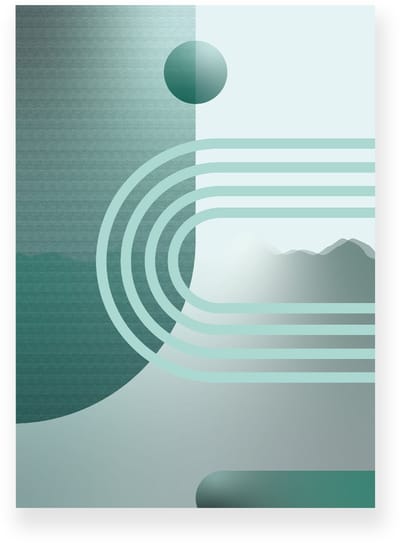 Poster 20x30 cm - Geometrische Vormen - Bogen - Lichtgrijs - Mintgroen - Abstract - Modern - Muurdecoratie - Wanddecoratie