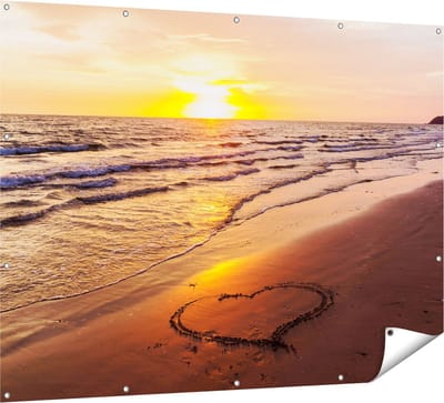 Gards Tuinposter Zonsondergang op het Strand met een Hartje - 160x120 cm - Tuindoek - Tuindecoratie - Wanddecoratie buiten - Tuinschilderij