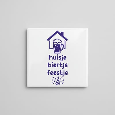 Huisje Biertje Feestje Quote Keramische Tegel – Leuke Bier & Feest Wanddecoratie voor Huis & Bar – 15 x 15 cm