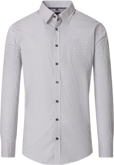 CASA MODA Sport casual fit overhemd - popeline - wit met blauw en beige dessin - Strijkvriendelijk - Boordmaat: 43 - 44