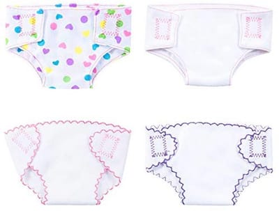 Luiers voor Babypoppen, 4 Stuks, Verstelbare Stoffen Luiers met Schattige Prints, Geschikt voor Poppen van 35-46 cm