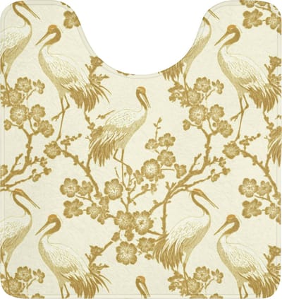 WC mat met uitsparing 55x60 cm - Antislip - Kraanvogels - Kersenbloesem - Goud - Toiletmat met uitsnijding - Vloermat - Douchemat - Toilet tapijt - Toiletmatten