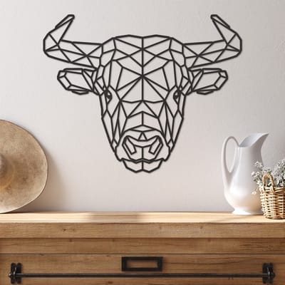Geometrische Wanddecoratie Stier - Geometrische Muurdecoratie Stier - Geometrische Stier - Muurdecoratie Hout - Wanddecoratie Hout - Muurdecoratie Woonkamer - Wanddecoratie Woonkamer - Wanddecoratie Industrieel - Wanddecoratie Dieren - 36.5 x 29 cm