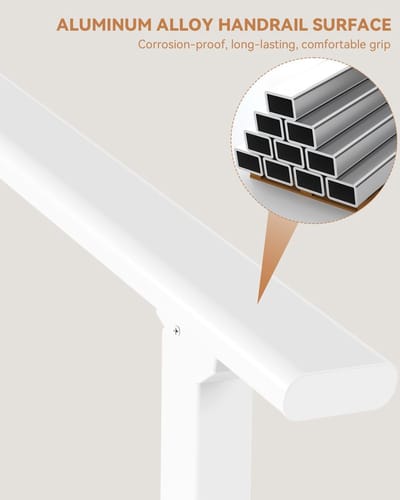 Verstelbare Trapleuning voor Buiten & Binnen - Geschikt voor 2 Treden - Aluminium Handgreep met IJzeren Staanders - wit - Veiligheidsleuning voor Veranda en Tuin