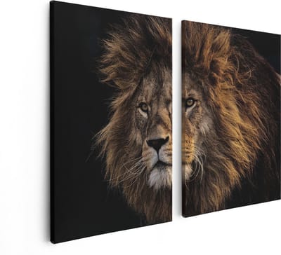 Artaza Canvas Schilderij Tweeluik Leeuw - Leeuwenkop - 80x60 - Foto Op Canvas - Canvas Print