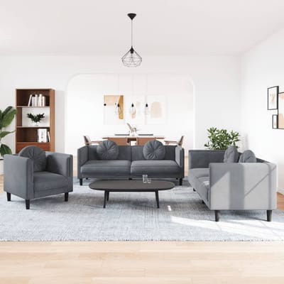 vidaXL - 3-delige - Loungeset - met - kussens - fluweel - donkergrijs