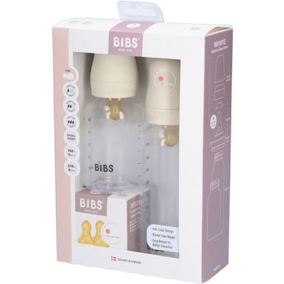 BIBS Grow and Flow Baby Bottle Round Latex Set Ivory 150 ml + 270 ml + 1 pcs + 1 st
