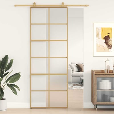 vidaXL - Schuifdeur - 76x205 - cm - mat - ESG-glas - en - aluminium - goudkleurig