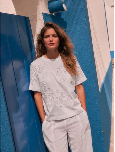 Next - Dames - Petite T-shirt met bloemenprint - Petite - Wit
