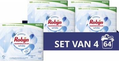 Robijn - Wasmiddeldoekjes Stralend Wit - 4 x 16 stuks - Voordeelverpakking