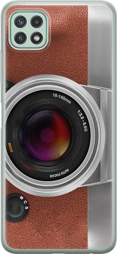 Leuke Telefoonhoesjes - Hoesje geschikt voor Samsung Galaxy A22 5G - Vintage camera - Soft case - TPU - Print / Illustratie - Bruin
