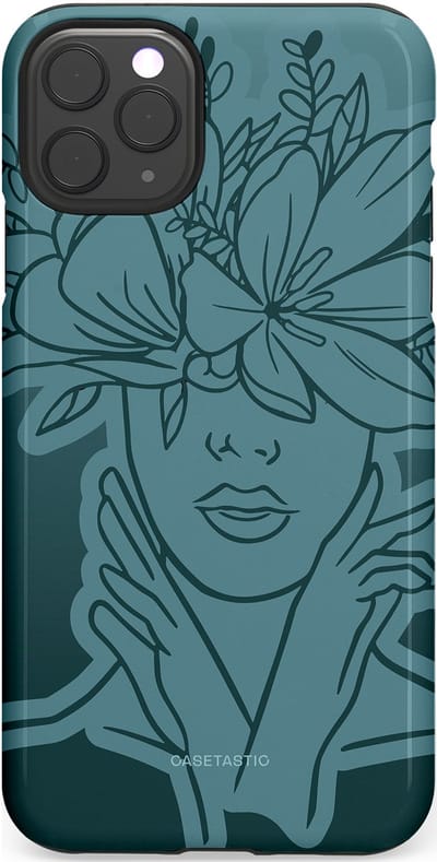Casetastic hoesje geschikt voor Apple iPhone 11 Pro Max - Dubbellaagse bescherming - Flora Femme - Fashion Case - Petrol Donkergrijs Grijs
