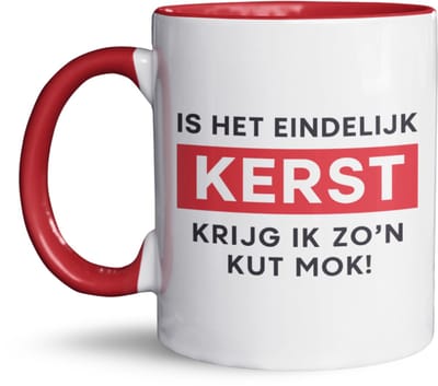 NietMokken.nl – Kerstmok met Kerstman – “Is het eindelijk kerst krijg ik zo’n kut mok!” - Grappige Koffietas – Keramische Beker – Beide Zijden Bedrukt – Vaatwasser- en Magnetronbestendig – 325 ml – Leuk Cadeau voor de Feestdagen