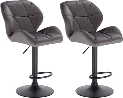 Barkrukken Set 82cm Grijs - Verstelbaar, Velvet en Met rugleuning - Voor Eetkamer, Keuken en Woonkamer
