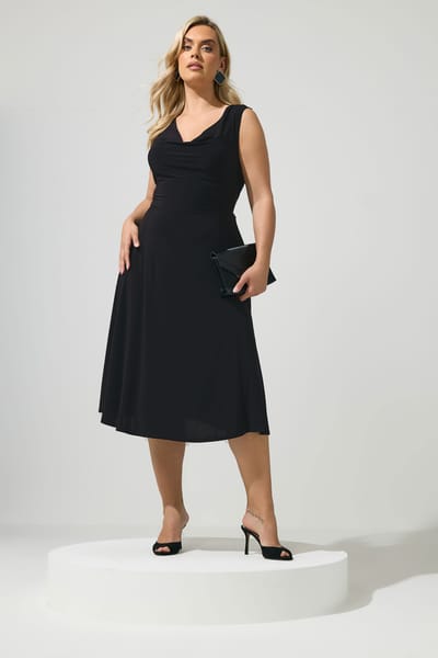 Yours London Yours Zwarte Midijurk Met Gedrapeerde Voorkantsize 38