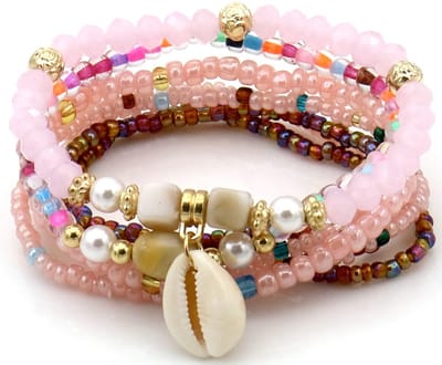 Armbandenset - schelpen - roze