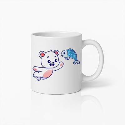 Schattige IJsbeer en Vis Mok – Adorable Dier Cartoon Koffiekop – Perfect Cadeau voor Kinderen en Dierliefhebbers