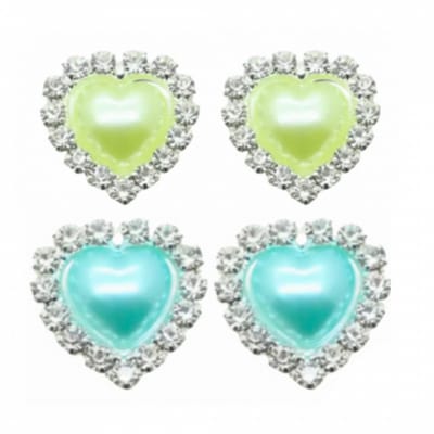 2 Paar-Clip Oorbellen-Hartjes-Alina- blauw- groen- geen gaatje- Charme Bijoux