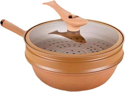 Wokpan met deksel - Roerbakpan Keukenpan - Gezond Koken - Energiegeconcentreerde bodem - 51 x 32 x 24 cm - Zwart