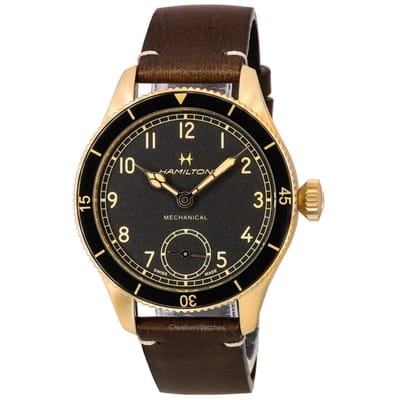 Hamilton Khaki Aviation Pilot Pioneer Bronze Black Dial Mechanical H76709530 100M Heren horloge zwart