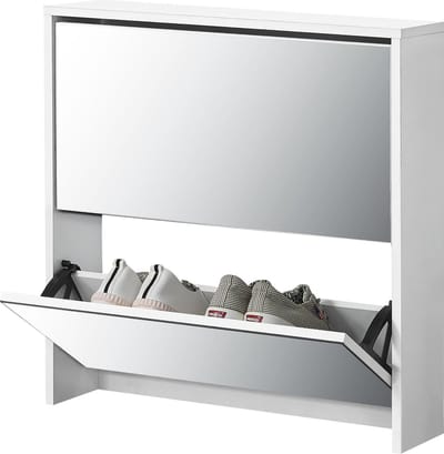 Schoenenkast met spiegels en 2 vouwdeuren 67x63x17 cm wit