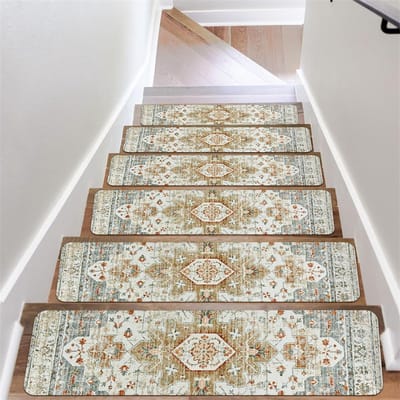 20*76CM Tapijt Traptreden Antislip Trapmatten Verwijderbaar Traptapijt 4-pack Veilige traptredebescherming Geschikt voor kinderen, ouderen en huisdieren - Lichtgele symmetrie