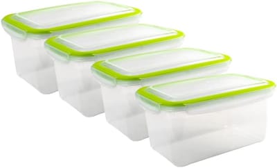 Vriesdozen met kliksluiting, 3 x 2,5 l, groen, voorraaddozen met deksel, luchtdicht, transparante vershouddozen, opbergdoos keuken voor maaltijdvoorbereiding en organisatie, Oostenrijkse