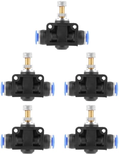 MTTproducts- Persluchtregelklep 6 mm - Snelkoppeling - Pneumatische Klep - Kunststof - Automatiseringsapparatuur - 5 Stuks - Luchtregelklep