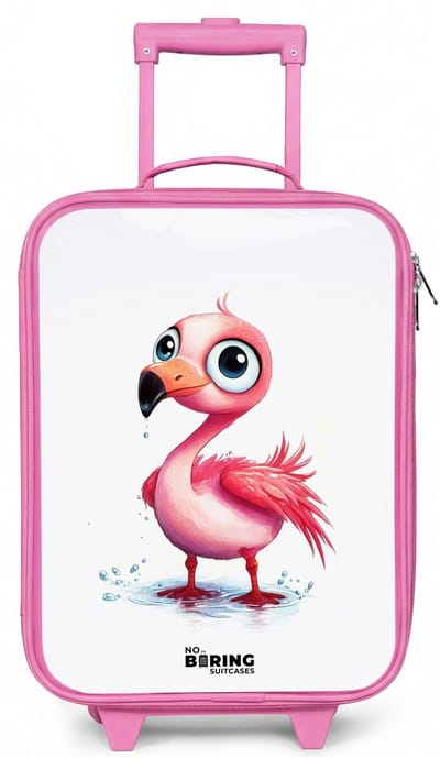 NoBoringSuitcases.com® - Kinderkoffer roze - Kindertrolley meisje - Roze flamingo in het water - Koffer kind lichtgewicht - Reiskoffer trolley voor kinderen - Koffertje met lichtgevende wieltjes - Rolkoffer