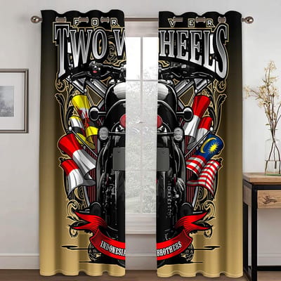 Verfrissend Motorfiets Schedel motorfiets patroon 3D digitale print gordijn Woonkamer Ruimte Balkon Slaapkamer Huishoudelijke persoonlijkheid decoratie laag W50xH130(CM)x2pcs&Grommet Top wit