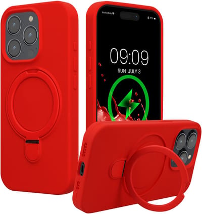 kwmobile Hoesje met Ringstandaard voor Apple iPhone 15 Pro - Compatibel met MagSafe - Siliconen Beschermhoes met Microvezel Voering en Standaard - rood