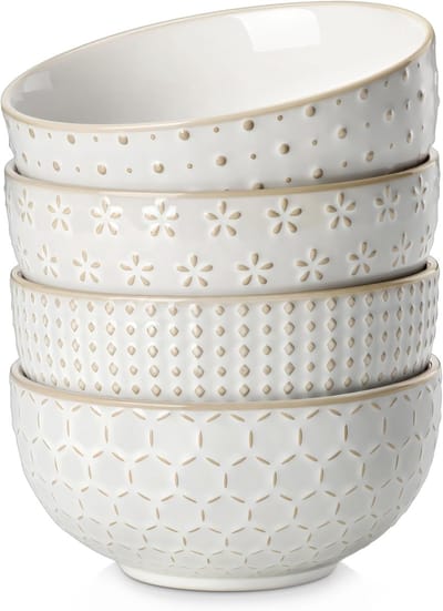 Müslischalen 4-delige set, 900ml Grote soepschalen aardewerk saladeschaal set dessertkommen ontbijtschalen keramische schalen set voor noedels, salade, fruit, serie LYDIA Beige