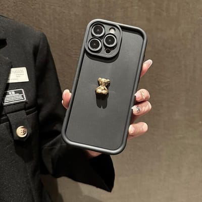 3D Gouden Beer Siliconen Zachte Telefoonhoes Voor iPhone 16 15 14 Pro Max 11 12 13 X XS XR 7 8 Plus SE Schokbestendig Snoep Matte Cover For iPhone 15 Pro black