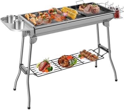 VIHES Houtskoolgrill - Roestvrijstaal - Opvouwbaar & Draagbaar - 73x33x72 cm - BBQ Set - Camping & Picknick - 5-10 personen