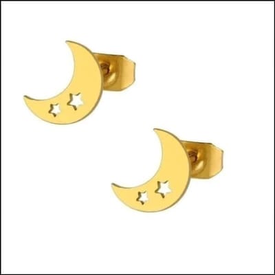 Aramat Jewels | Oorbellen | RVS Oorbellen Maan en Ster 10mm - Celestial Oorstekers | Goud kleur - 10x8mm | |9mm | Staal | Kinderen, Volwassenen | Verkleurd niet