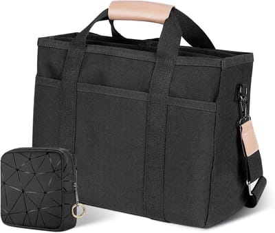 Allecto Plus - Schoudertas van zeildoek voor dames met mini-make-uptas en grote capaciteit - zwart - large - handtas - laptoptas - boodschappentas - werk