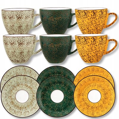 Wilmax ColorBoom Espressokopjes met Schotels (75ml, 11cm) - Set van 6