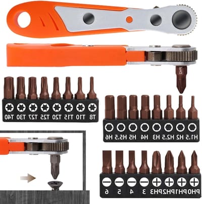 25-delige Kleine Ratchet Sleutelset met Magnetische Phillips Schroevendraaier en Hoekschroevendraaier, Inclusief 1/4 Inch Mini Ratchet en Diverse Bits voor Precisiewerk