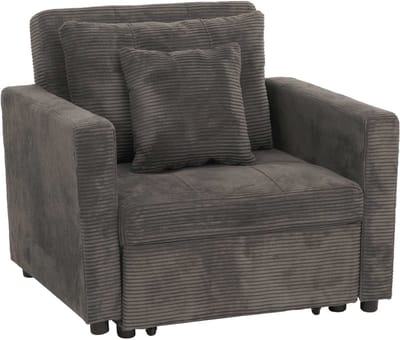 MCW-L90 fauteuil bed, opklapbare fauteuil logeerbed, ligvlak 200x100cm stof/textiel koord ~ donkergrijs