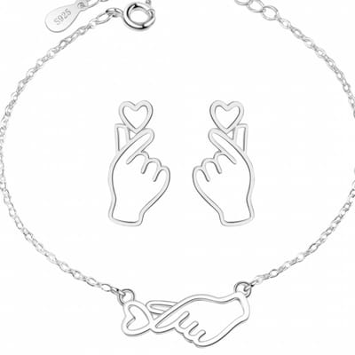 2-Delig-Armband - Oorbellen-Hand- Zilver- Charme Bijoux