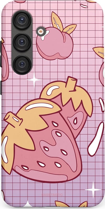 Casetastic Hoesje Geschikt voor Samsung S25 - Stijlvolle Beschermende Duo-layer Case - Zoete aardbeien raster