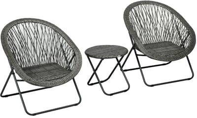Balkonset 2 personen - Tuinset - Bistroset - Grijs - Weerbestendig - 3 delig - 2 stoelen - 2 personen - Gecoat staal - Onderhoudsvrij staal
