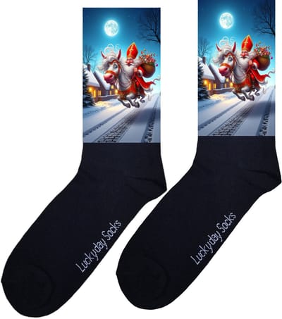 LuckyDay Socks - Grappige Sint Cadeaus voor Dames en Heren - One Size Sokken met Tekst - Huissokken - Sinterklaas sokken - Geschenk Vrouwen, Mannen , Moeder, Mama, Papa, Vader, Vriend, Vriendin, Zus, Broer, Oma, Opa - Origineel Cadeau Volwassenen