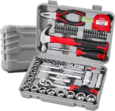 Gloovon® Ratelset - Doppendoos 52-delig - Met Sleutelset & Bougiedoppen - 3/8 Inch Aandrijving Cr-V - In Kunststof Koffer