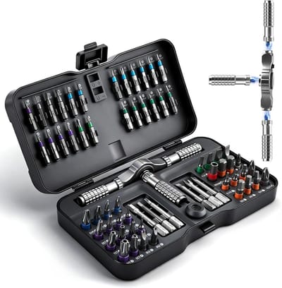 Complete Ratchet Schroevendraaier Set met 66 in 1 Magnetische Bits, T-Handle en 58 Tanden voor Precisiewerk en Meubelmontage
