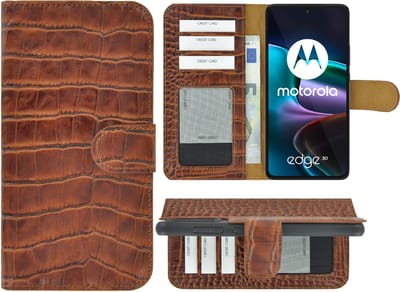 MoDo hoesje voor Motorola Edge 30 - Leer Book Case - Croco kaneelbruin