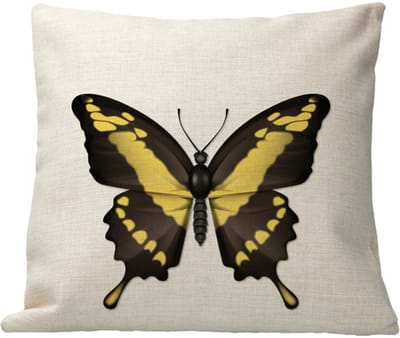 Kussen - Design - Insect - Gele Vlinder - Linnen - Kleurvast - inclusief vulling